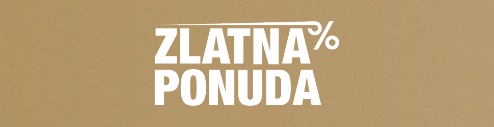 Natpis 'Zlatna ponuda' bijelim slovima na zlatno-smeđoj pozadini, s istaknutim simbolom postotka u dizajnu teksta.
