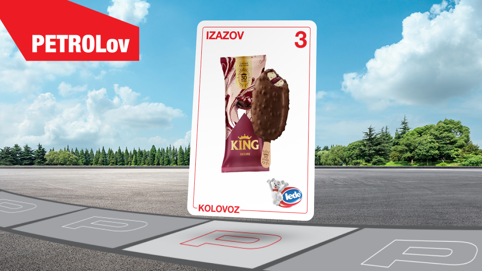 U sklopu krovne nagradne igre PETROLov, za 3. izazov LOV NA OSVJEŽENJE, na slici je prikazana karta s Ledo King sladoledom kao nagradnim proizvodom.